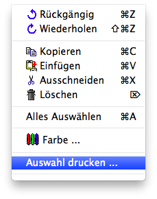 Menu - Bearbeiten - Auswahl drucken