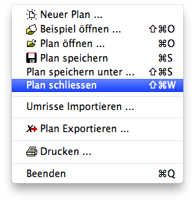 Menu - Datei - Schliessen