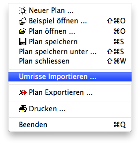 Menu - Datei - Umrisse Importieren