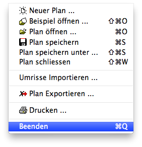 Menu - Datei - Beenden