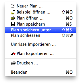 Menu - Datei - Speichern unter