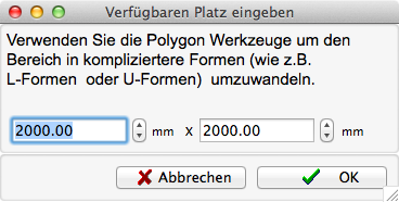 Dialog - Verfügbaren Platz eingeben