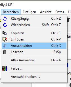 Menu - Bearbeiten - Ausschneiden