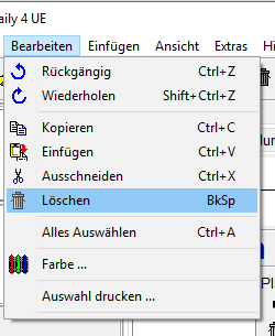 Menu - Bearbeiten - Löschen