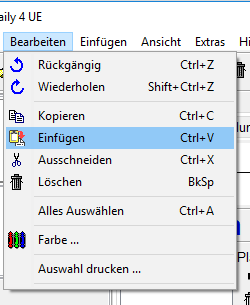 Menu - Bearbeiten - Einfügen