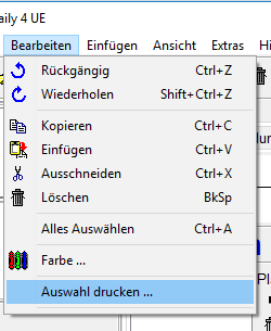 Menu - Bearbeiten - Auswahl drucken