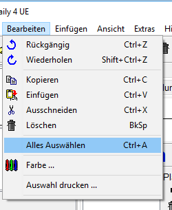 Menu - Bearbeiten - Alles auswählen
