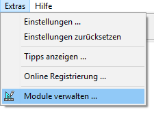 Menu - Extras - Module Verwalten