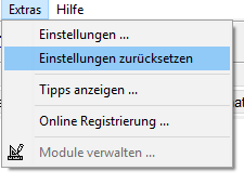 Menu - Extras - Einstellungen zurücksetzen