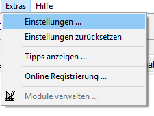 Menu - Extras - Einstellungen