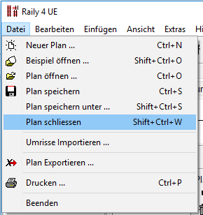 Menu - Datei - Schliessen
