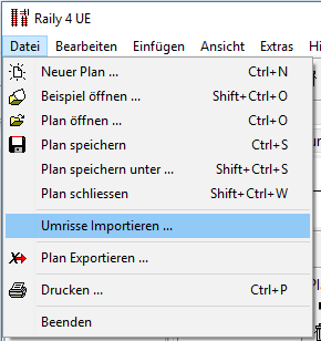 Menu - Datei - Umrisse Importieren