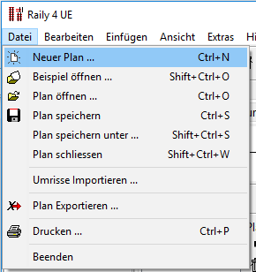 Menu - Datei - Neuer Plan