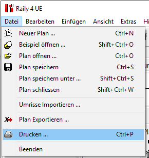 Menu - Datei - Drucken