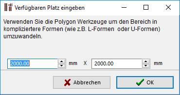 Dialog - Verfügbaren Platz eingeben