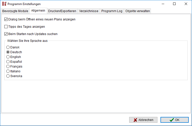 Dialog - Einstellungen - Allgemein