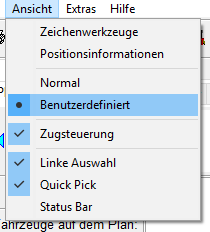 Menu - Ansicht - Benutzerdefiniert