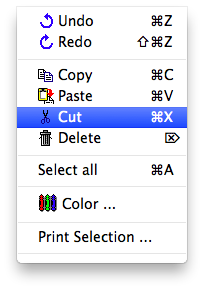 Menu - Edit - Cut