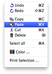 Menu - Edit - Insert