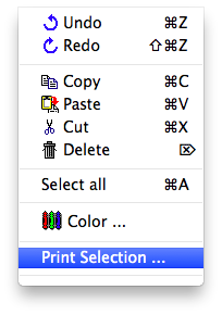 Menu - Edit - Print Selection
