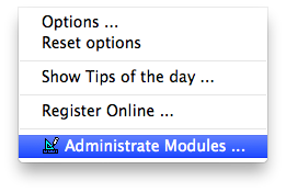 Menu - Extras - Administrate Modules