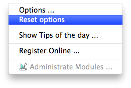 Menu - Extras - Reset options