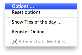 Menu - Extras - Options