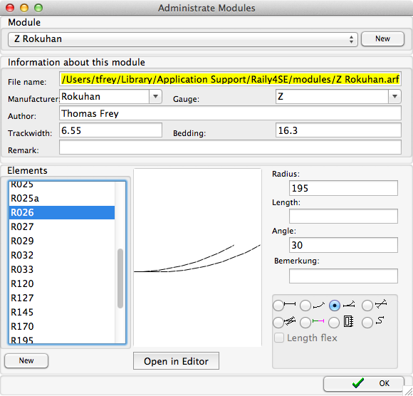 Menu - Extras - Administrate Modules