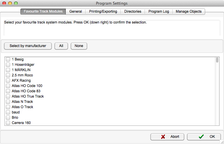 Dialog - Options - Preferred Track Modules