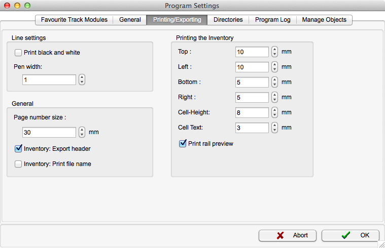 Dialog - Options - Printing and exporting