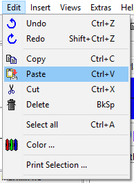 Menu - Edit - Insert