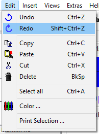 Menu - Edit - Redo