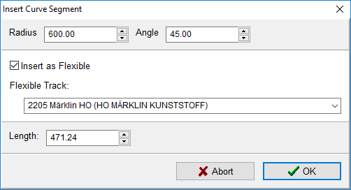 Dialog - Insert - Curve Segment