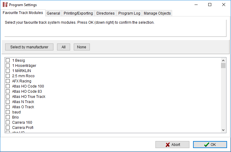 Dialog - Options - Preferred Track Modules