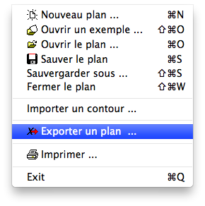 Menu - Données - Exporter un plan