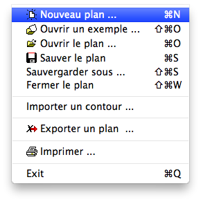 Menu - Données - Nouveau plan