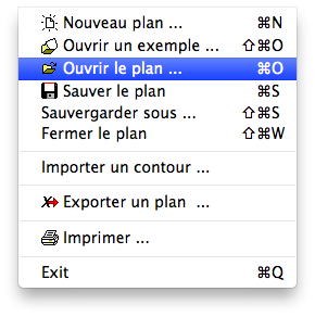 Menu - Données - Ouvrir le plan
