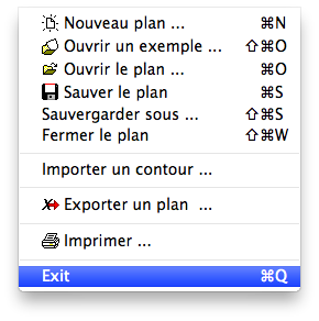 Menu - Données - Exit