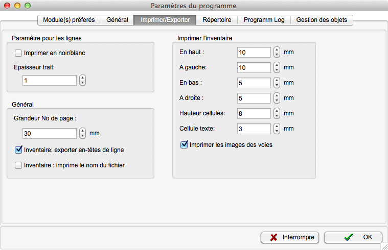 Dialog - Einstellungen - Drucken und Export