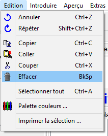 Menu - Edition - Effacer
