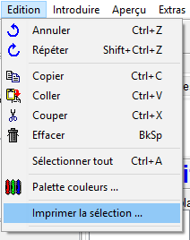 Menu - Edition - Imprimer la sélection