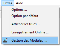 Menu - Extras - Module Verwalten