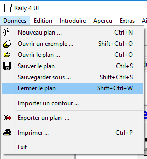 Menu - Données - Fermer le plan