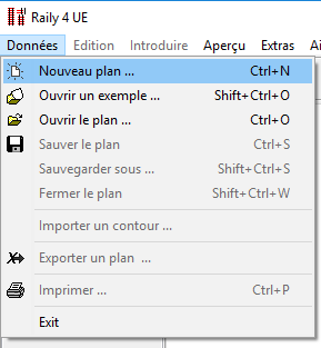 Menu - Données - Nouveau plan