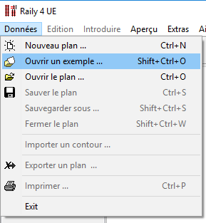 Menu - Données - Ouvrir un exemple