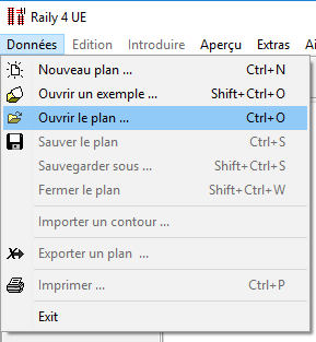 Menu - Données - Ouvrir le plan