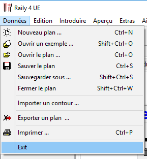 Menu - Données - Exit