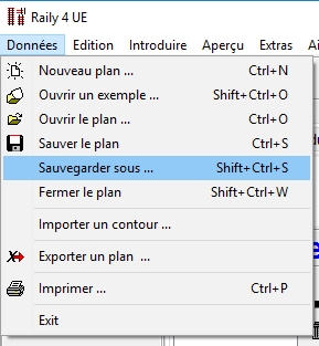 Menu - Données - Sauvegarder sous