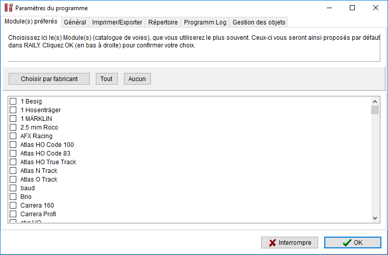 Dialog - Einstellungen - Bevorzugte Module