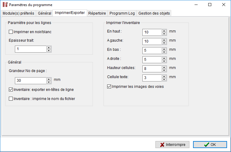Dialog - Einstellungen - Drucken und Export